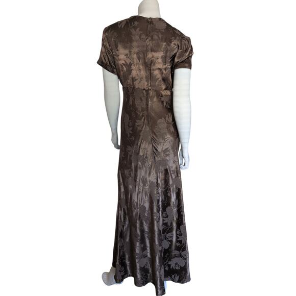 Vintage 90s Floral Satin Midi Dress 10 Square Neck Fairy Grunge Dark Romantic - Picture 3 of 7